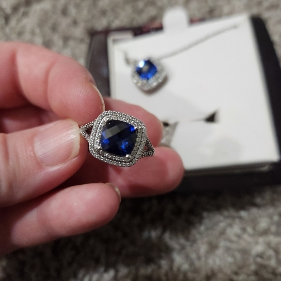 Lab-Created Blue Sapphire & Cubic Zirconia Silver Over Brass Jewelry Set, Ring 8 - Picture 4 of 6
